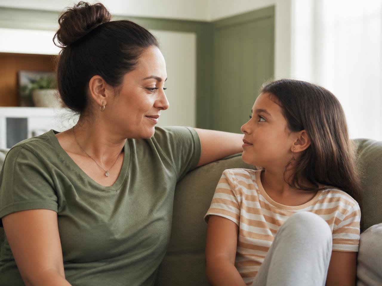 Madre e hijo conversando tranquilos después de un momento difícil